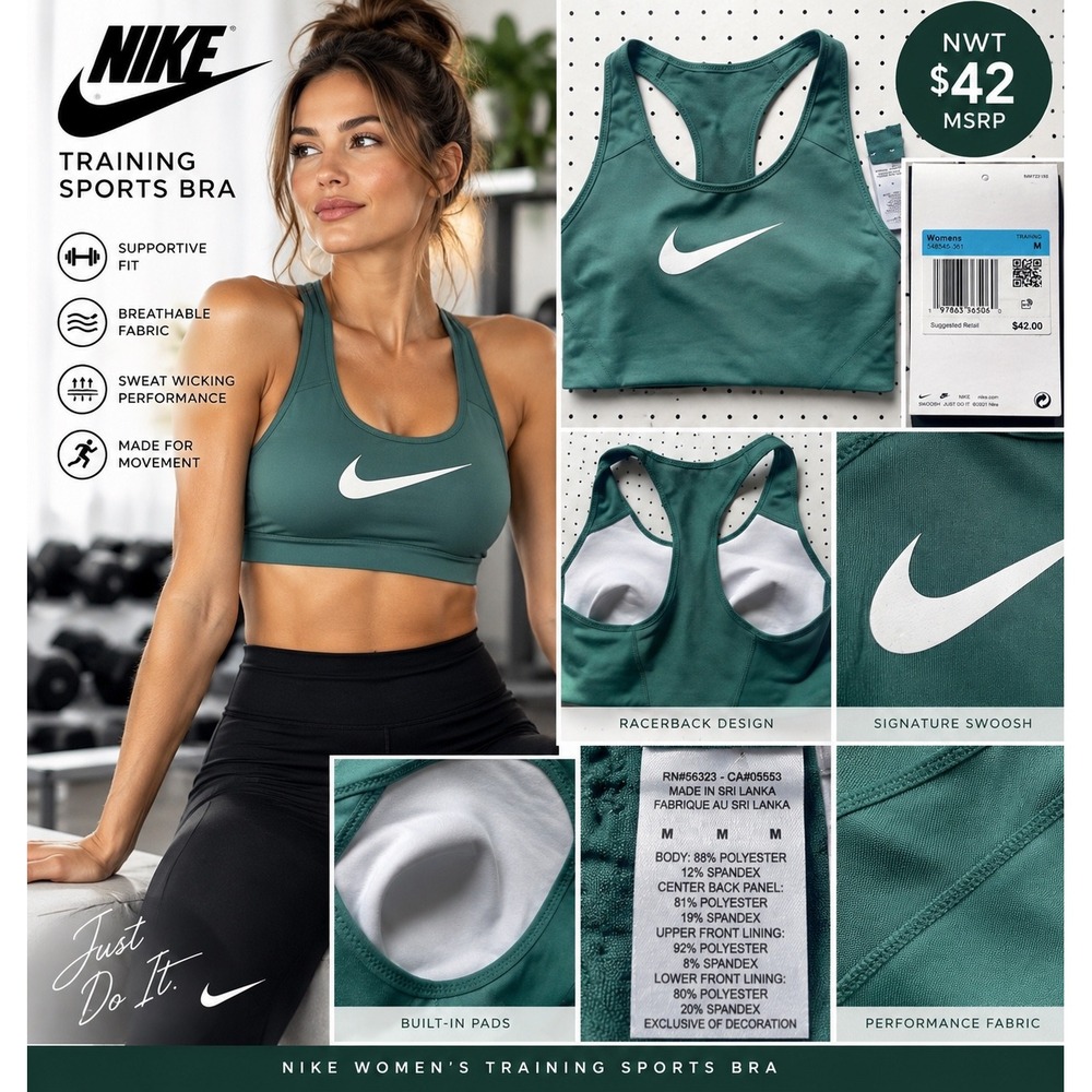 Nike Womens Training Sports Bra Green Racerback Dri-Fit 548545-361 Medium NWT